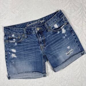 American Eagle Y2K Low Rise Denim Shorts Cut-Off Style Rolled Cuffs Women's 0